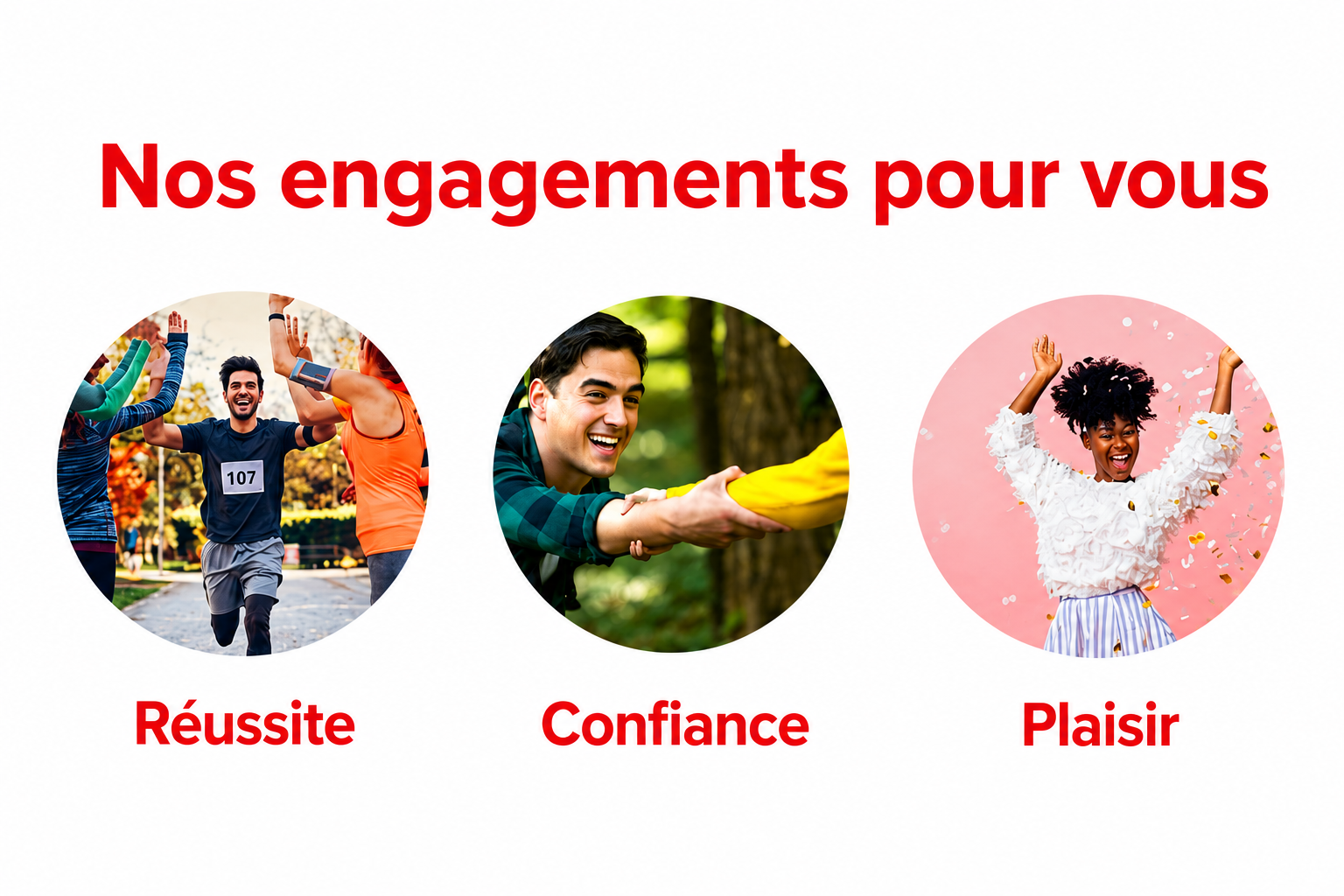 Nos engagements : Réussite, Confiance, Plaisir