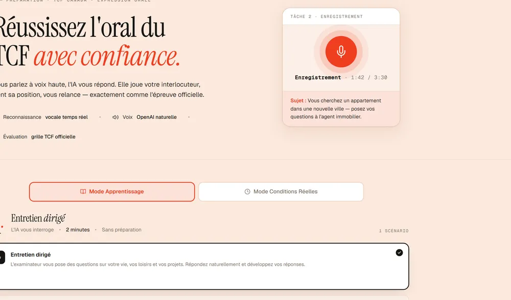 Aperçu du correcteur IA d'Expression Orale : score et feedback par critère