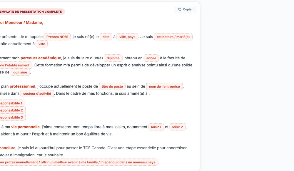 Aperçu du module Templates et phrases clés pour l'Expression Orale