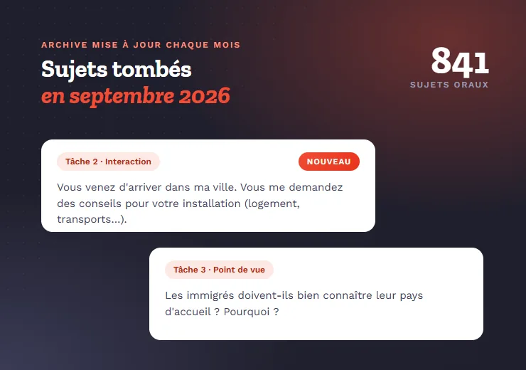 Sujets d'expression orale tombés en septembre 2026, tâches 2 et 3