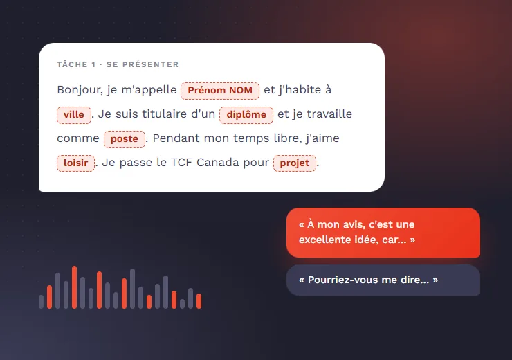Template oral de présentation à compléter et phrases clés